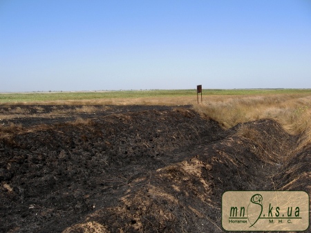 Одне з місць підпалу на межі заповідника та охоронної зони Одне з місць підпалу на межі заповідника та охоронної зони